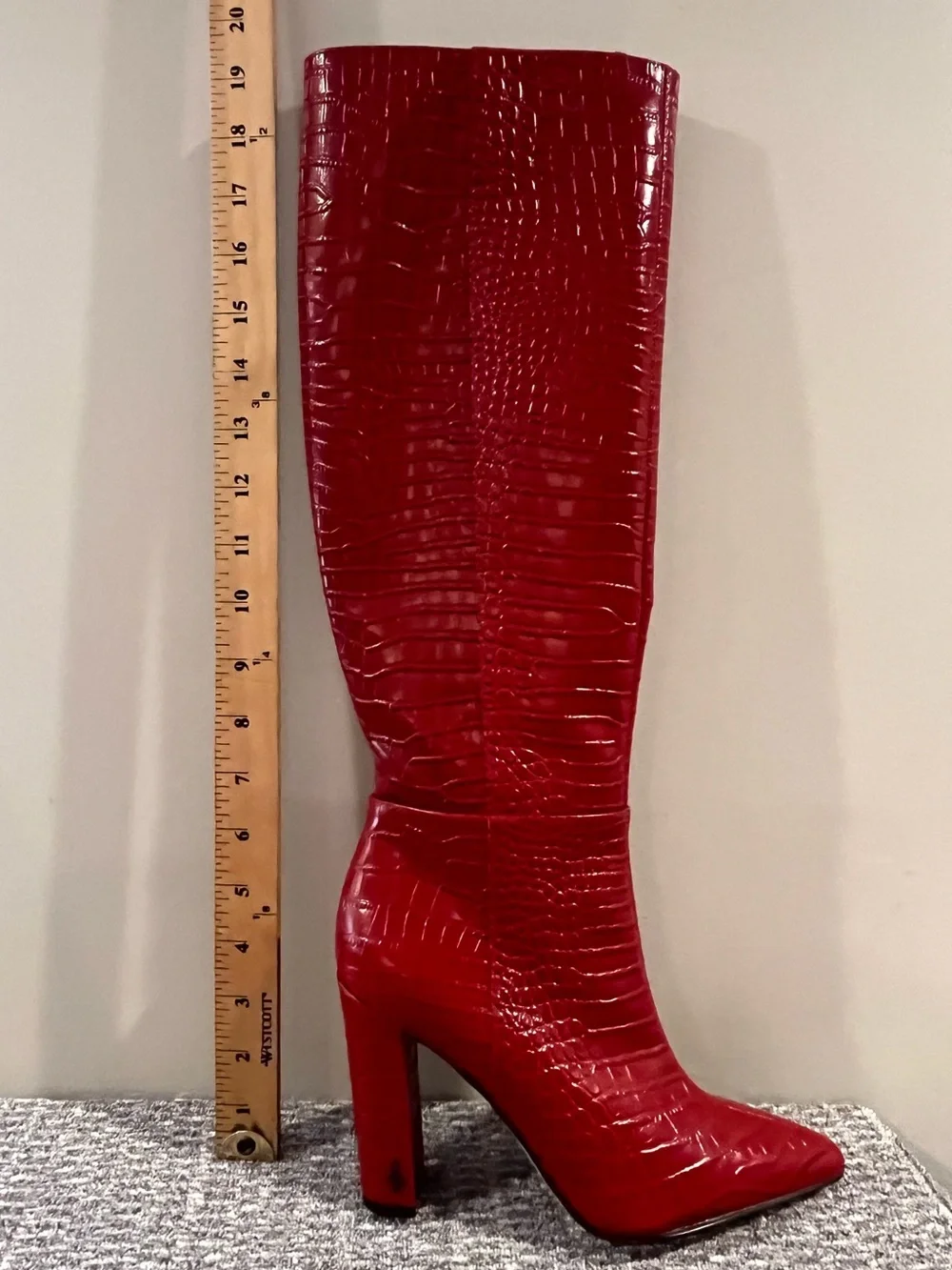 Sam Edelman Women’s Raakel Red Croc-Embossed Over-the-Knee Pointed Toe Boots